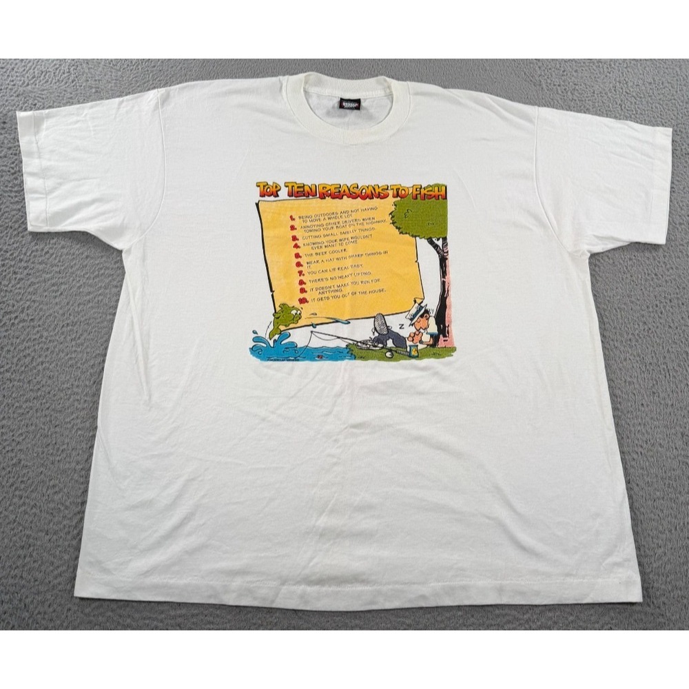 Vintage Screen Stars Best Shirt Mens 3XL White Fishing‎ Gag Graphic Made In USA